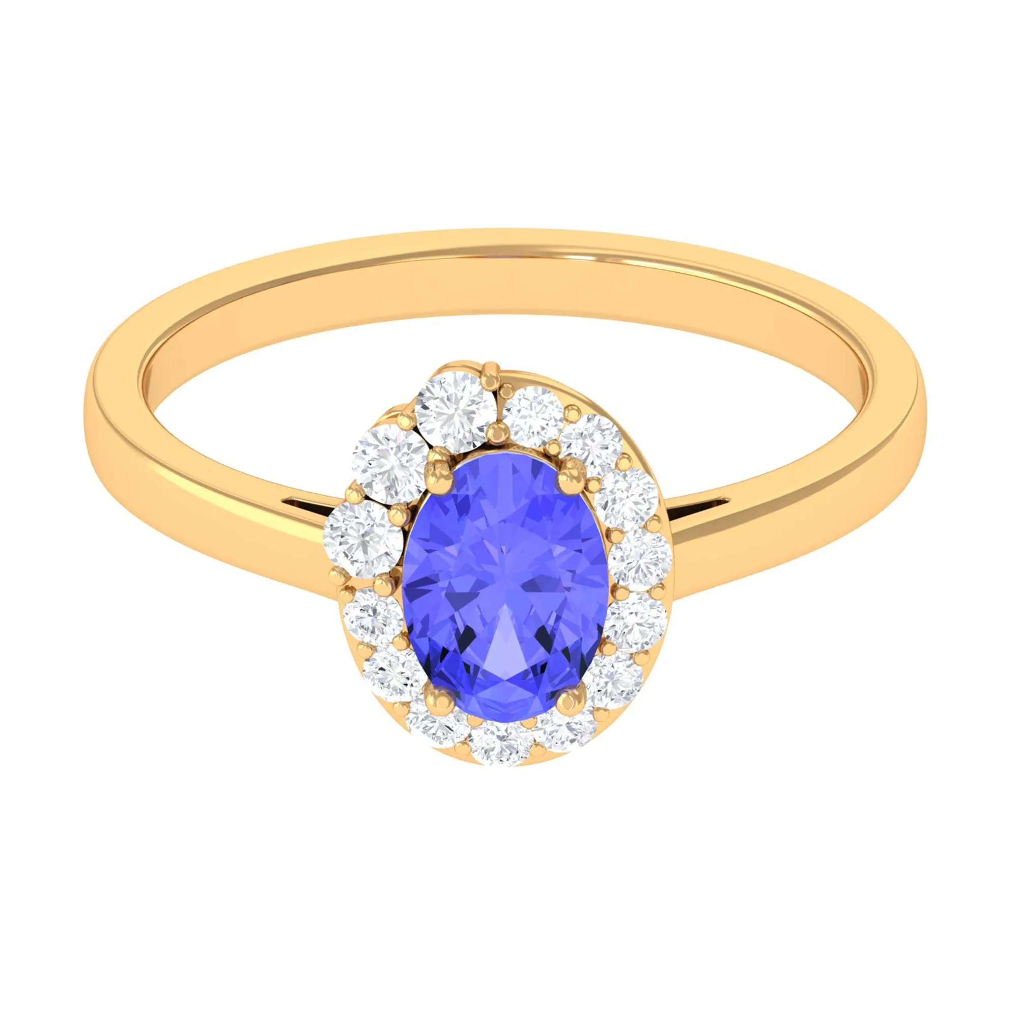 Oval Shape Tanzanite Classic Halo Engagement Ring