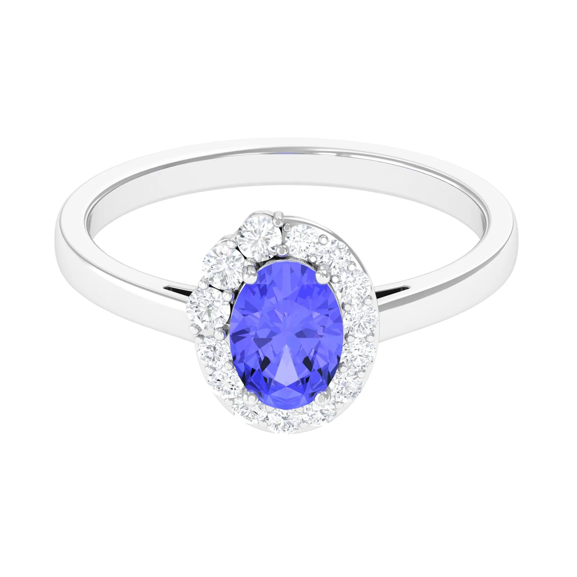 Oval Shape Tanzanite Classic Halo Engagement Ring