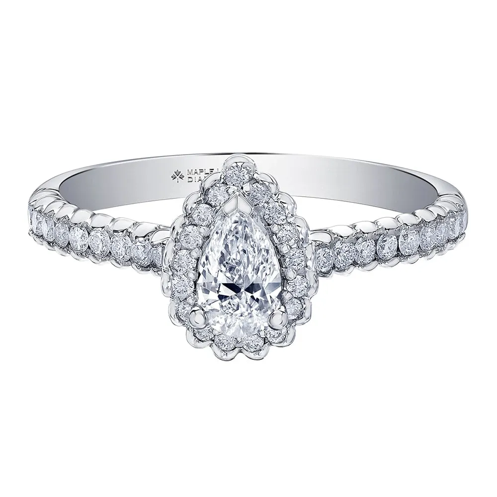 Pear-Shaped Canadian Diamond Ring with Halo