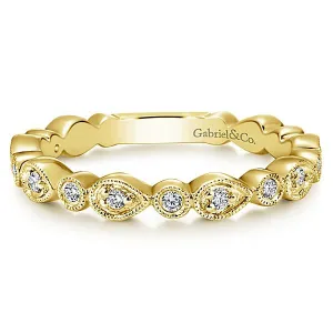 Pear Shaped Stackable Diamond Ring 14K Yellow Gold