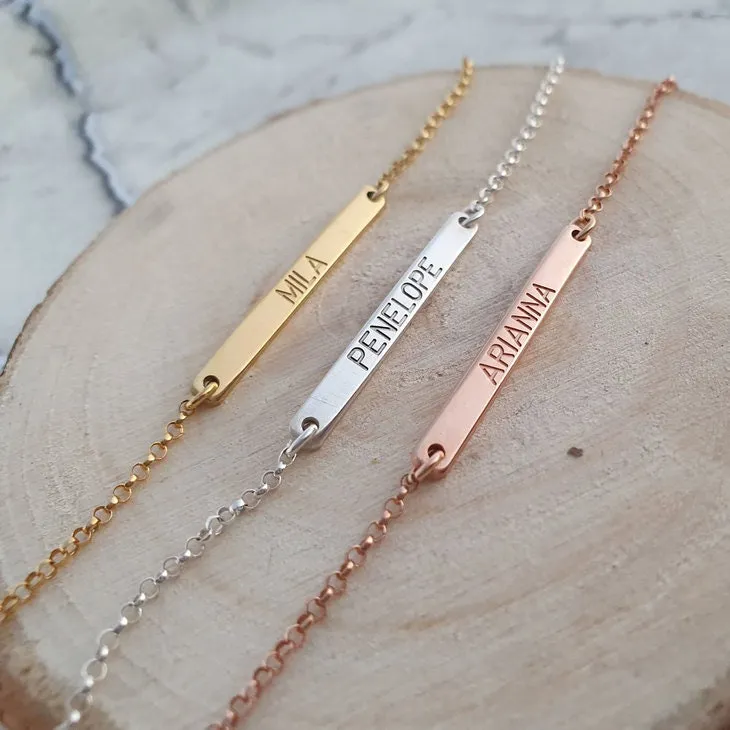 Personalized  ny Bar Name Bracelet,925 Silver, 24k Gold,Rose Gold,Mother&#39;s Day Gift,Birthday gifts for Her,Gifts for Mom,Aunt Gifts