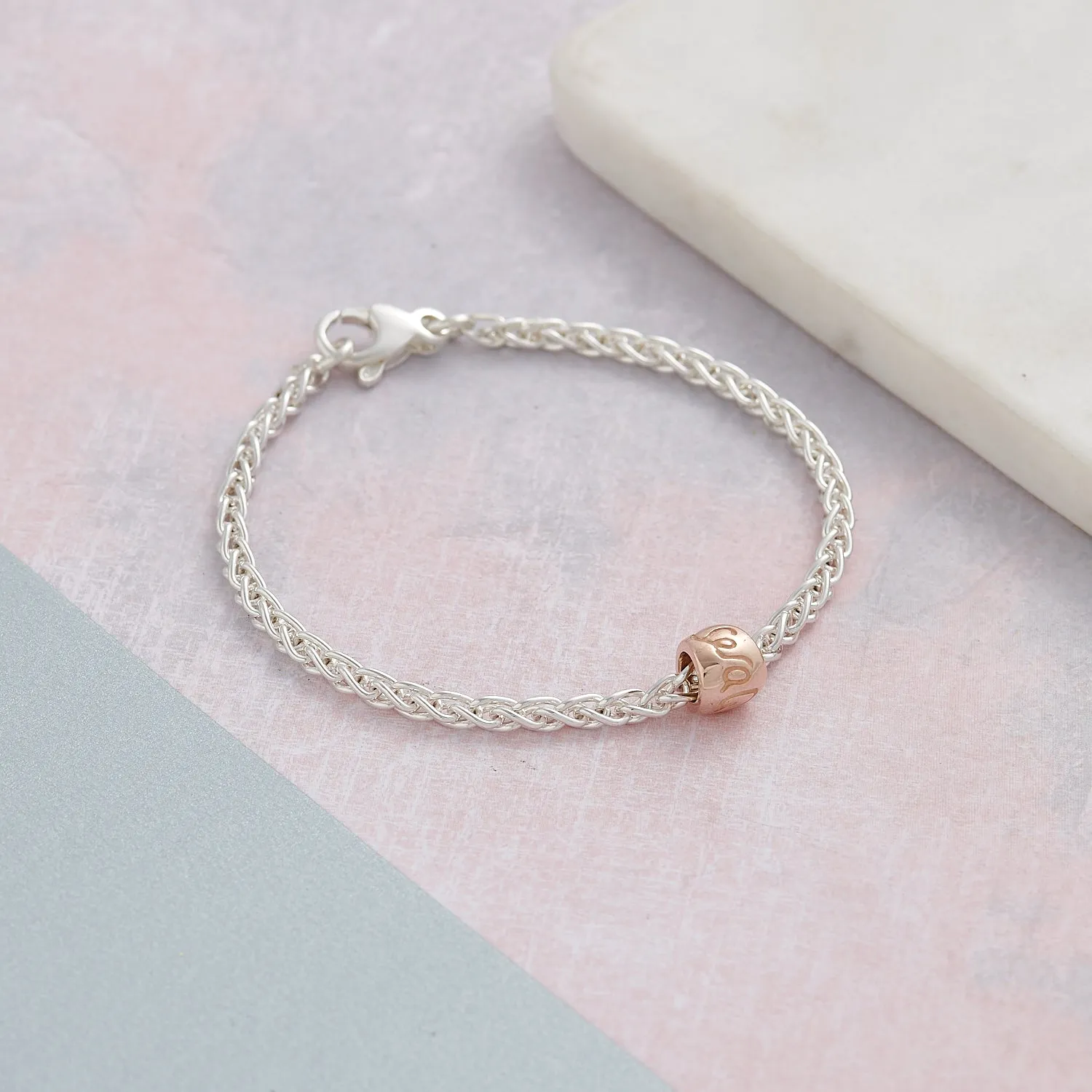 Que Sera Silver & Solid Rose Gold Bracelet