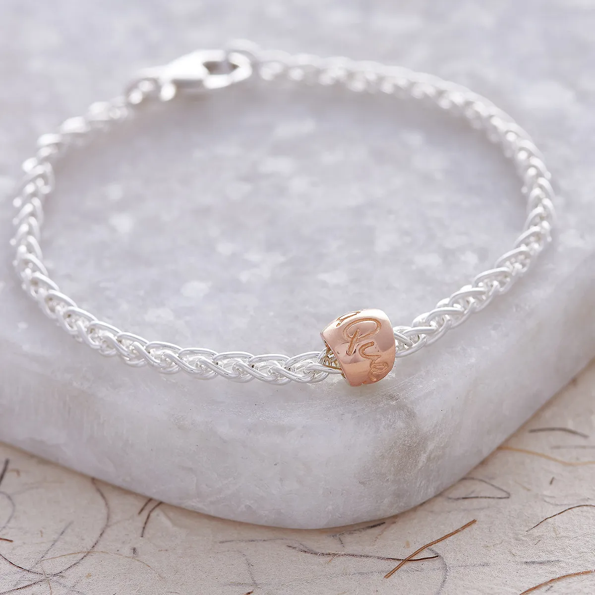 Que Sera Silver & Solid Rose Gold Bracelet