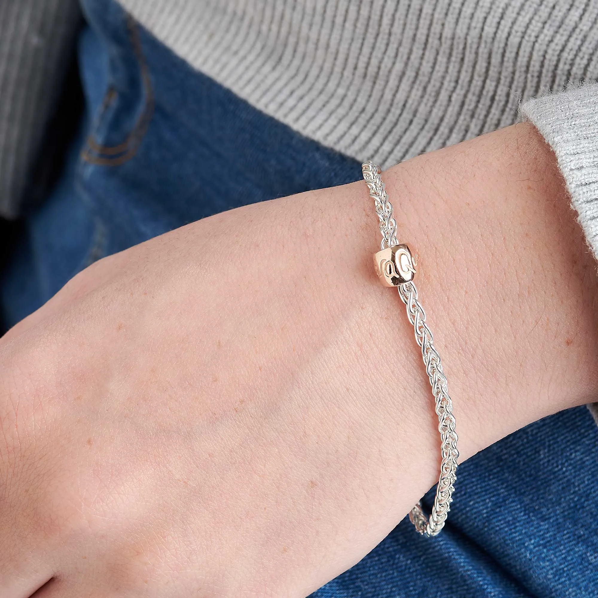 Que Sera Silver & Solid Rose Gold Bracelet