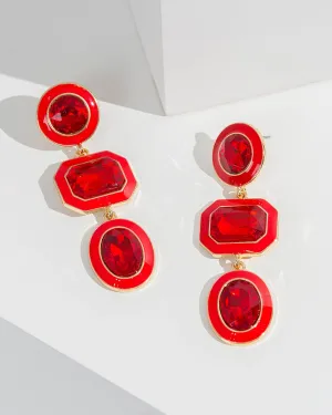 Red Enamel Crystal Drop Earrings