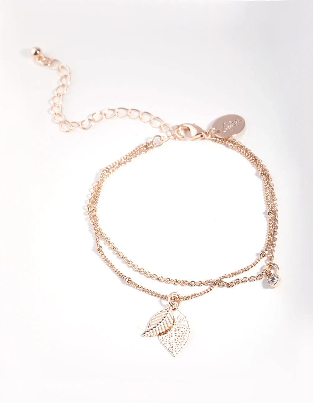 Rose Gold Diamante & Leaf Bracelet