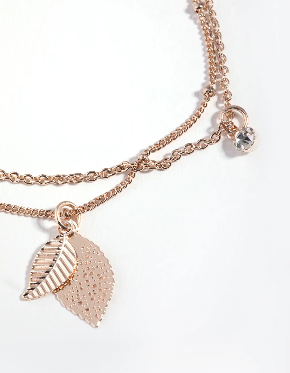 Rose Gold Diamante & Leaf Bracelet