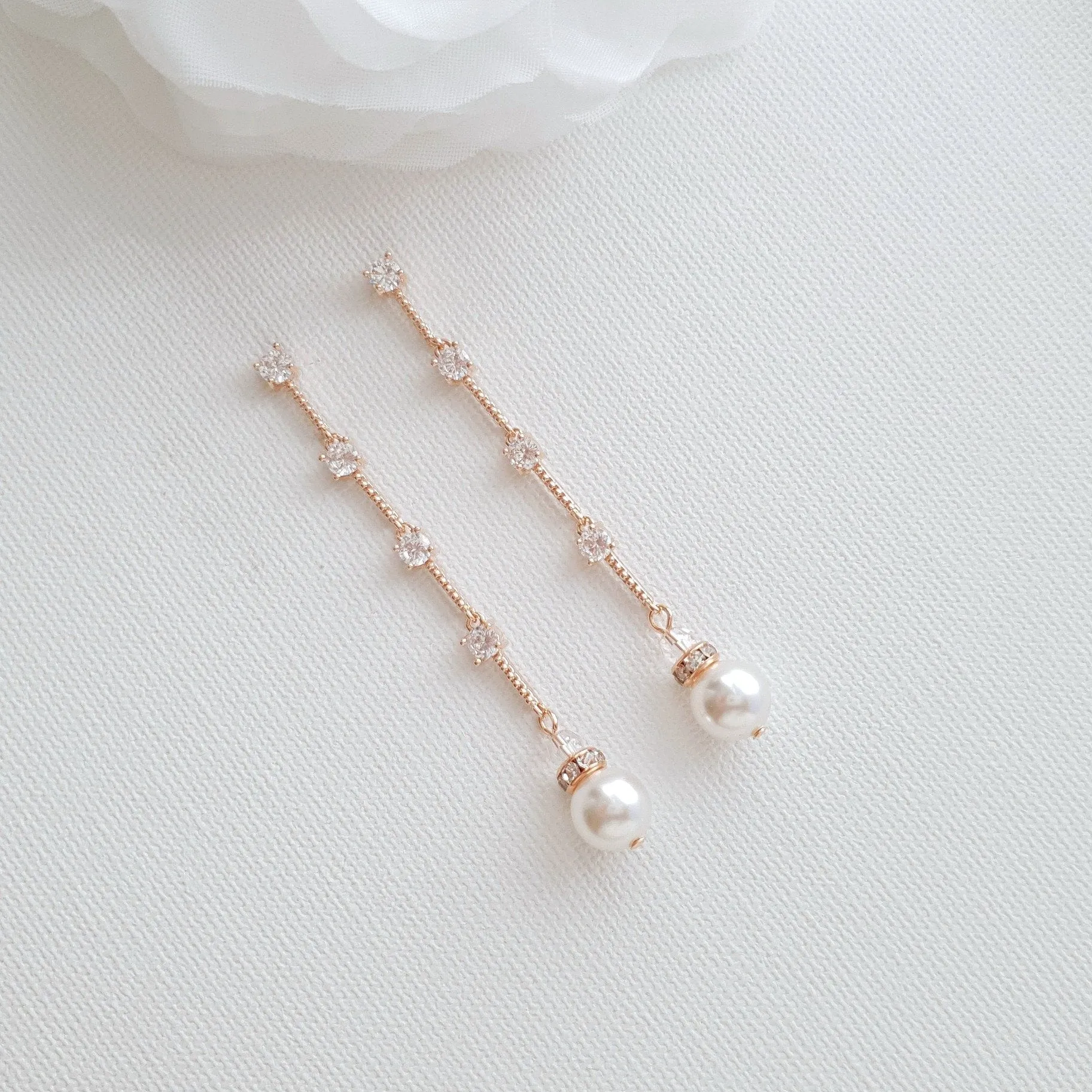 Rose Gold Long Earrings for Brides-Ginger