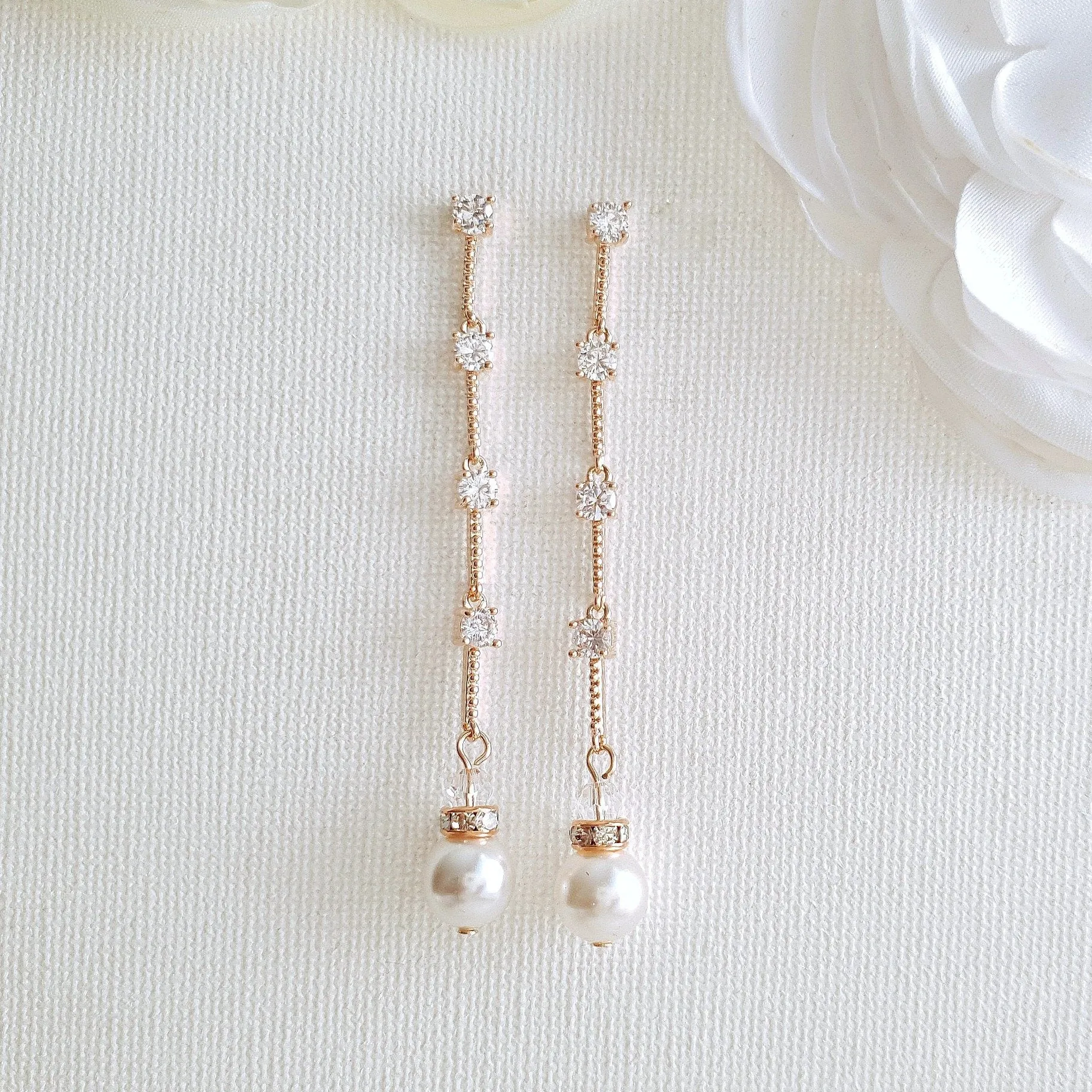 Rose Gold Long Earrings for Brides-Ginger