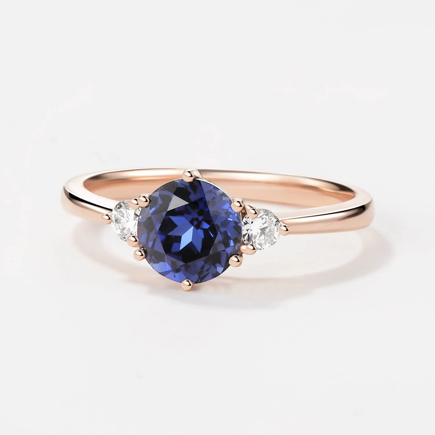 Round Cut Lab Sapphire Classic Three-stone Engagement Ring