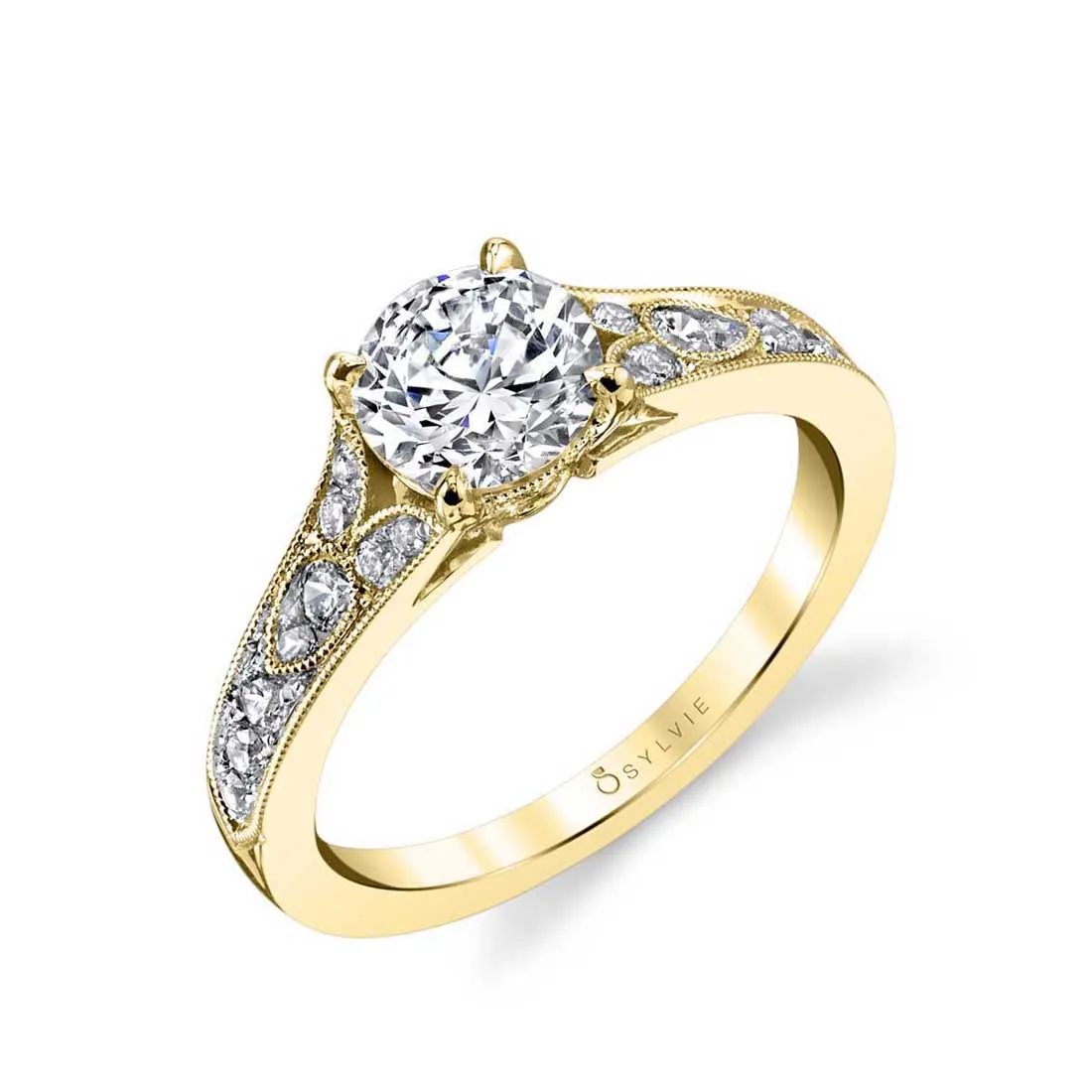 Round Cut Vintage Inspired Engagement Ring - Chereen 18k Gold Yellow