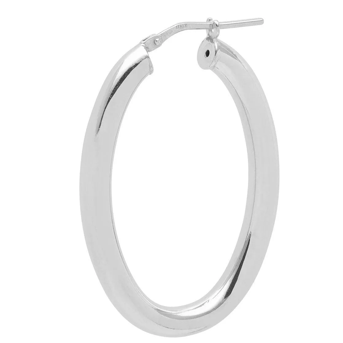 Shiny, Oval Hoop Earrings - Silver