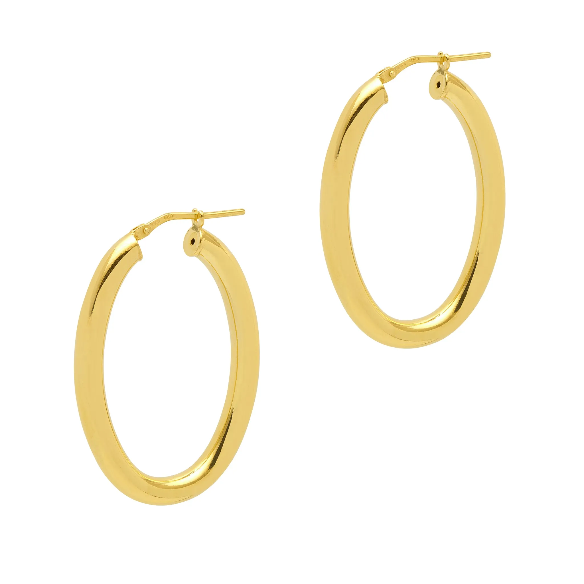 Shiny, Oval Hoop Earrings - Silver