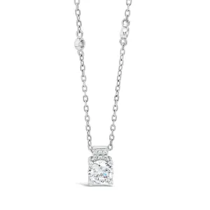 Square Cubic Zirconia Solitaire Sterling Silver Pendant