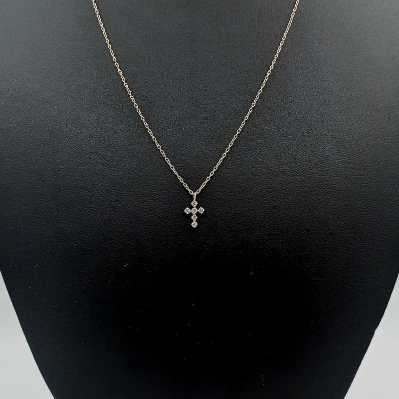 Sterling Silver 14kt Rose Gold Plated Crystal Cross Necklace