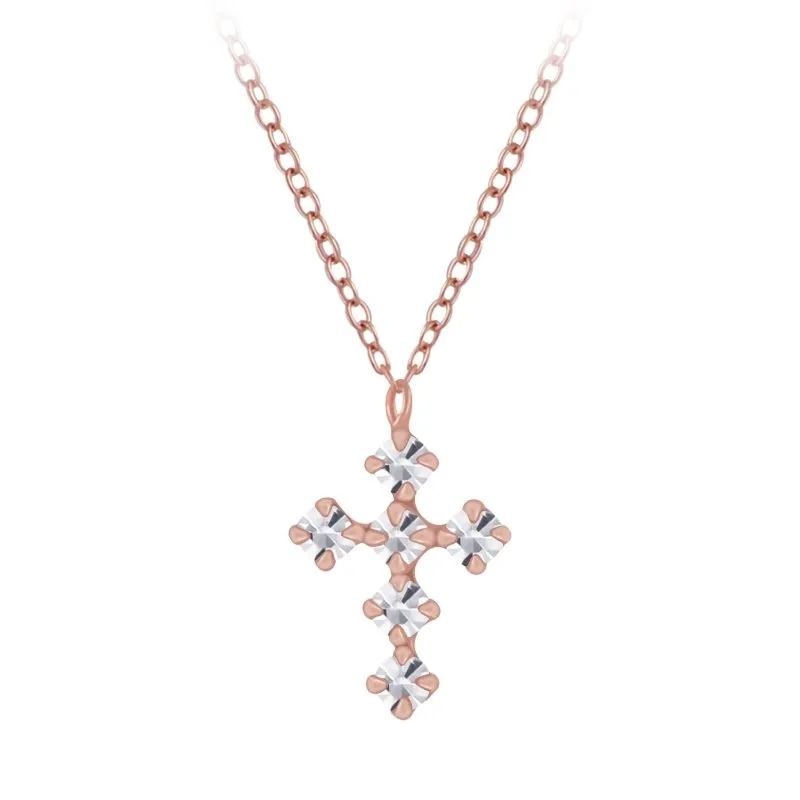 Sterling Silver 14kt Rose Gold Plated Crystal Cross Necklace