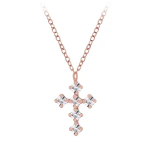 Sterling Silver 14kt Rose Gold Plated Crystal Cross Necklace