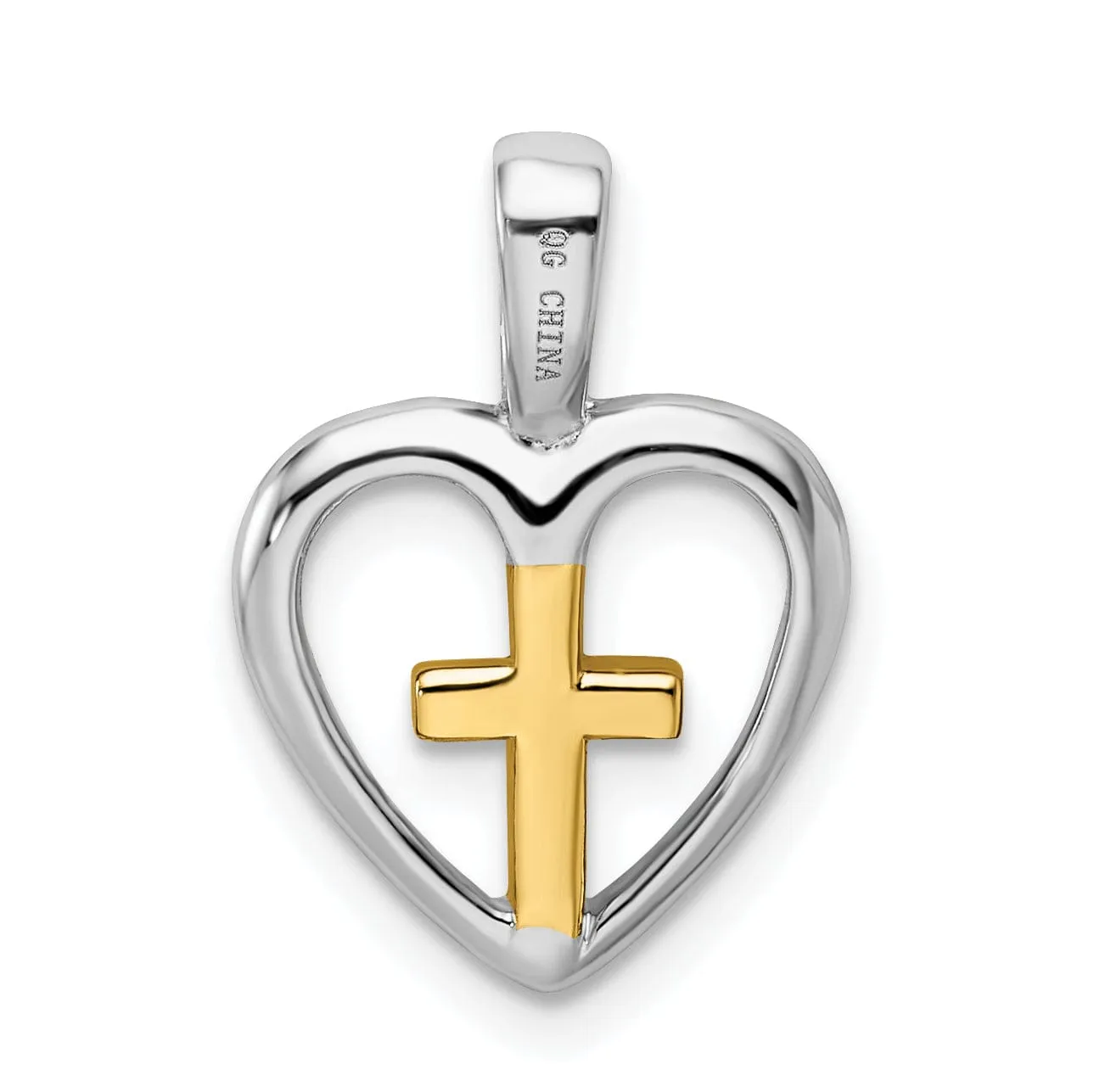 Sterling Silver Vermeil Cross Heart Pendant