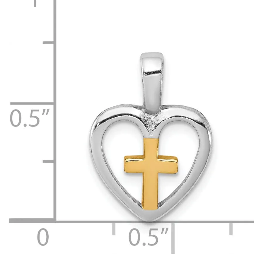 Sterling Silver Vermeil Cross Heart Pendant