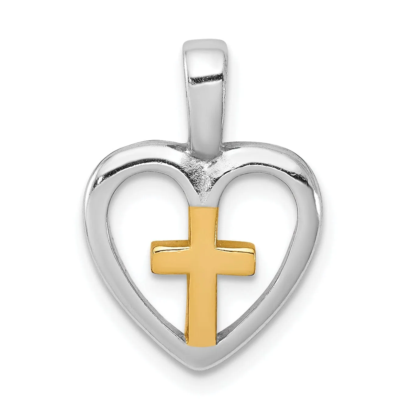 Sterling Silver Vermeil Cross Heart Pendant