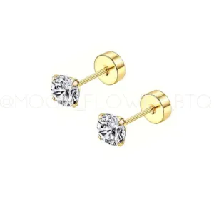 Tiny Gold Round CZ Earrings