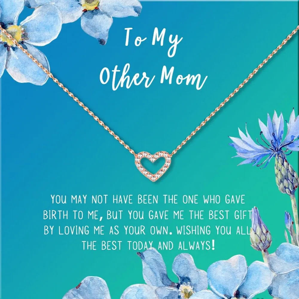 To My Other Mother Card and Necklace Gift, Mother's Day Gift for Step Mom, Jewelry and Card, Gift for Mom, Pendant Necklace with Card, Gift Set for Mom [Rose Gold Heart, 18" Chain]