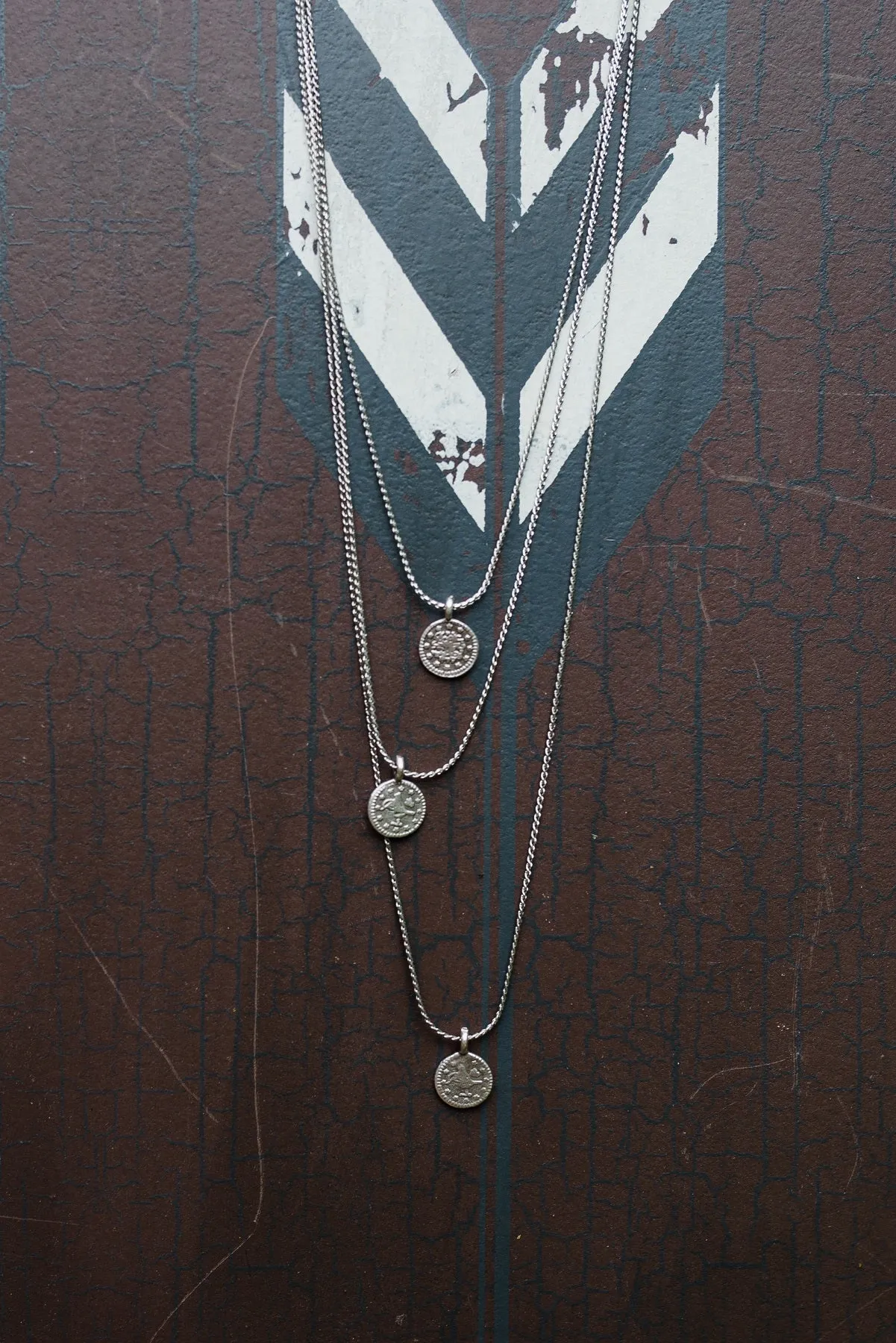 Tri Coin Rhodium Necklace