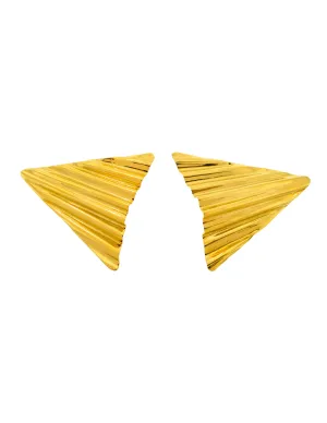 Ugo Correani Vintage 1980s Large Shiny Gold Wavy Triangle Earrings