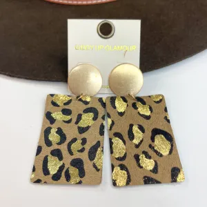 Where the Wild Things Are Leopard Print Rectangle Drop Earrings in Brown