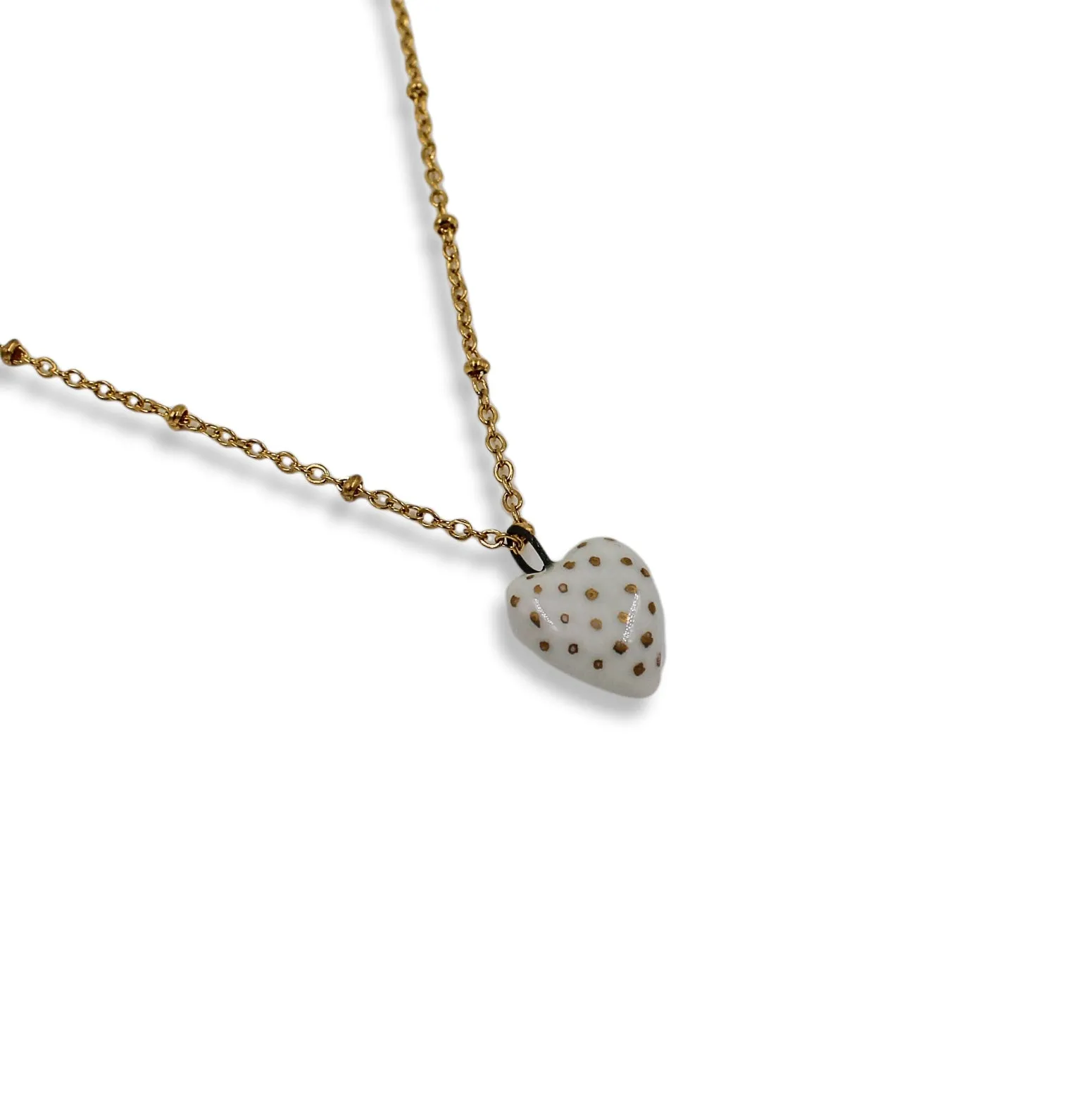 White Heart Pendant in Porcelain "Gold Dots"