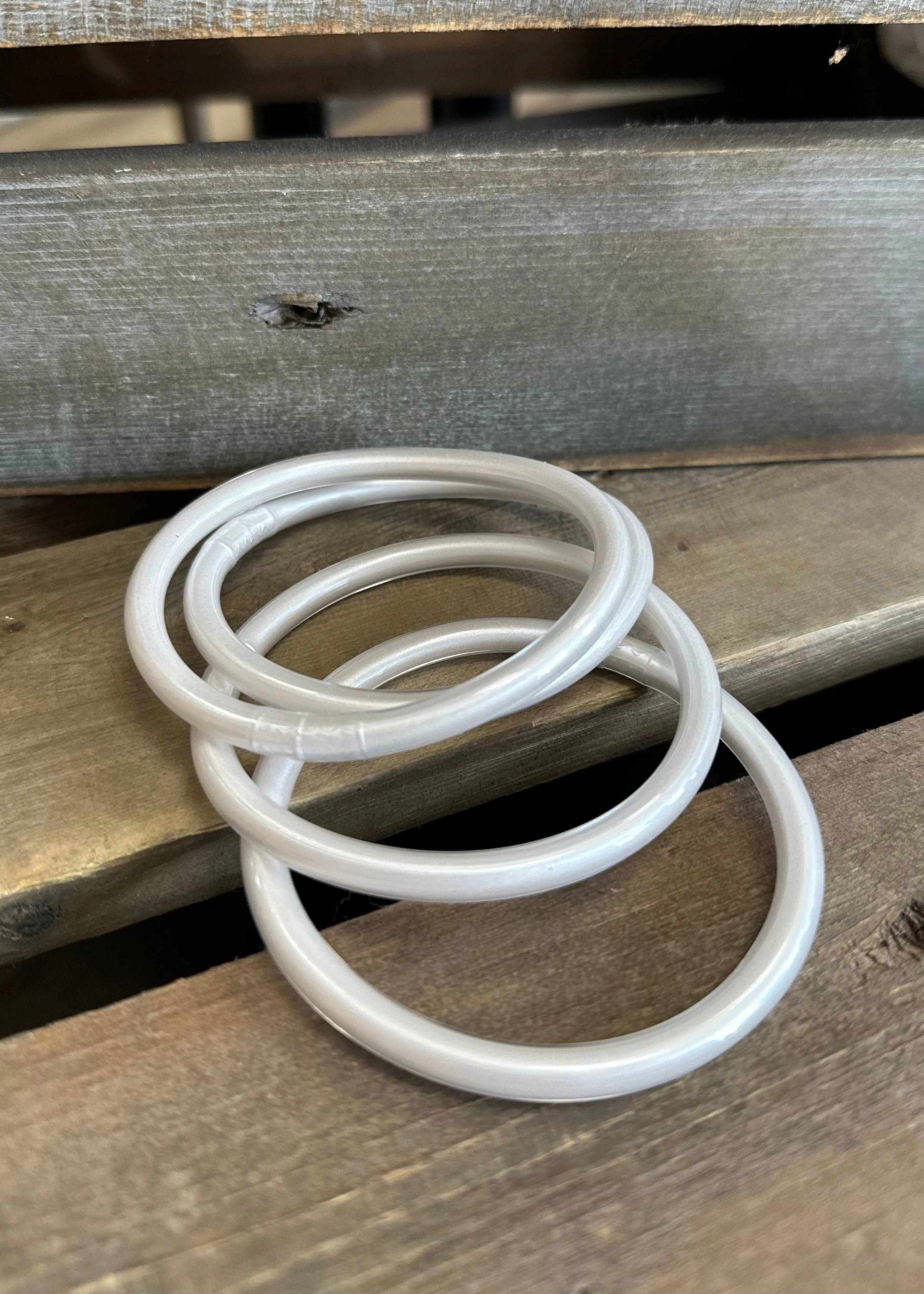 White Jelly Bangle Bracelet w/gold detail