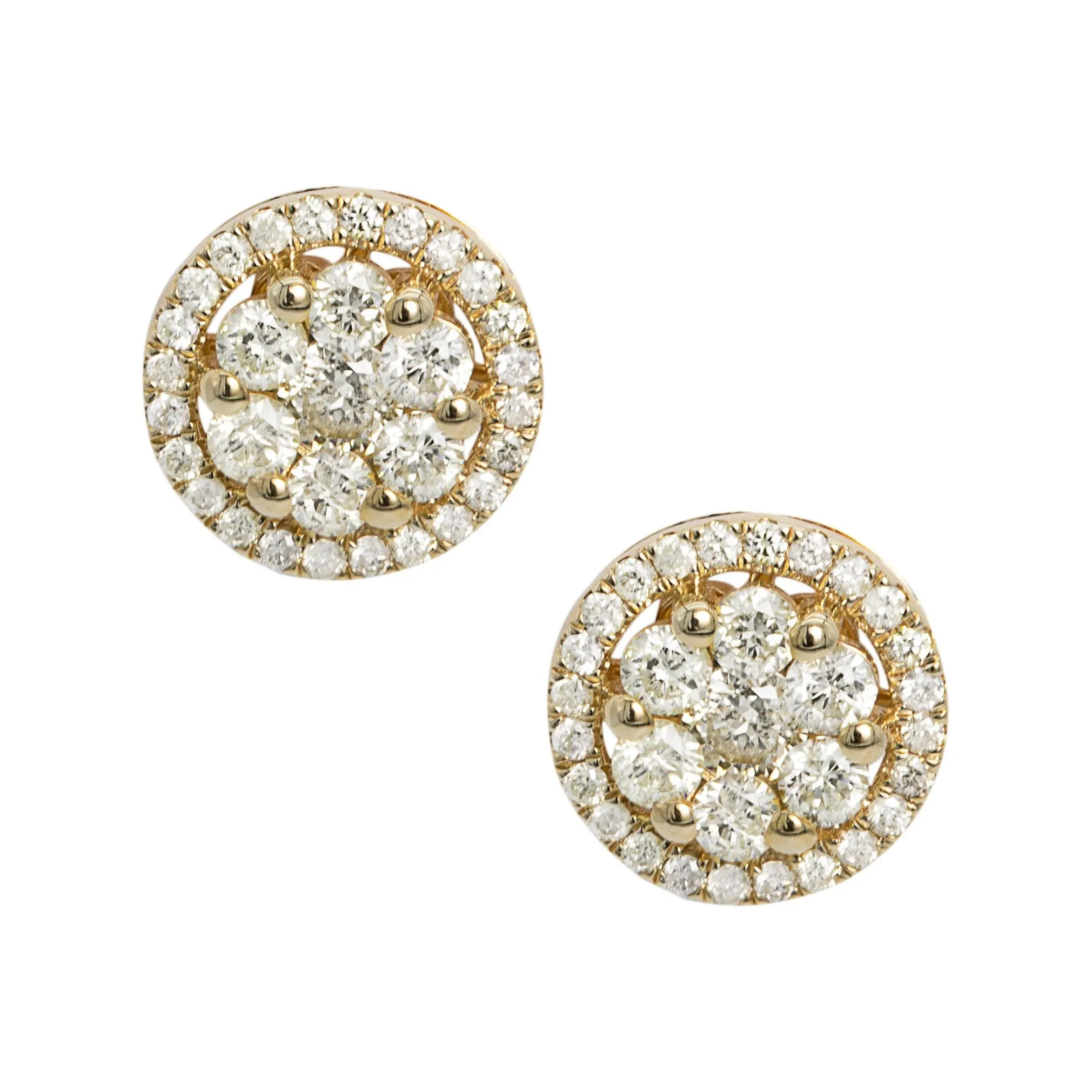 Women's Framed Flower Cluster Diamond Stud Earrings 1.15ct 10K Yellow Gold