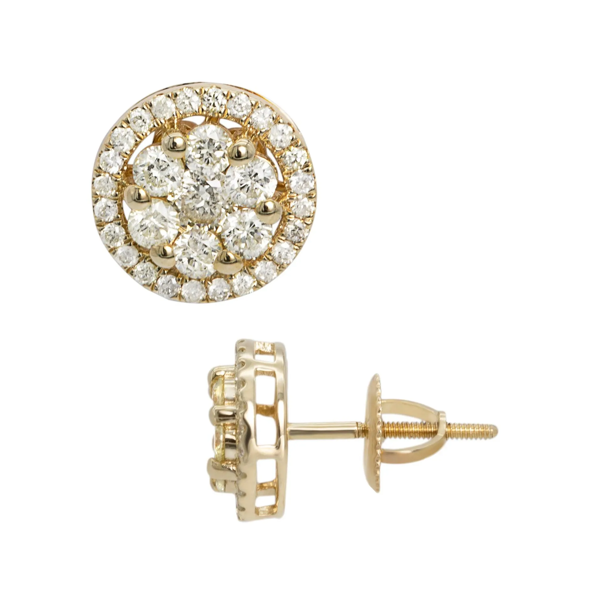 Women's Framed Flower Cluster Diamond Stud Earrings 1.15ct 10K Yellow Gold