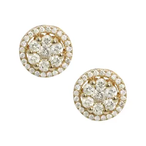 Women's Framed Flower Cluster Diamond Stud Earrings 1.15ct 10K Yellow Gold