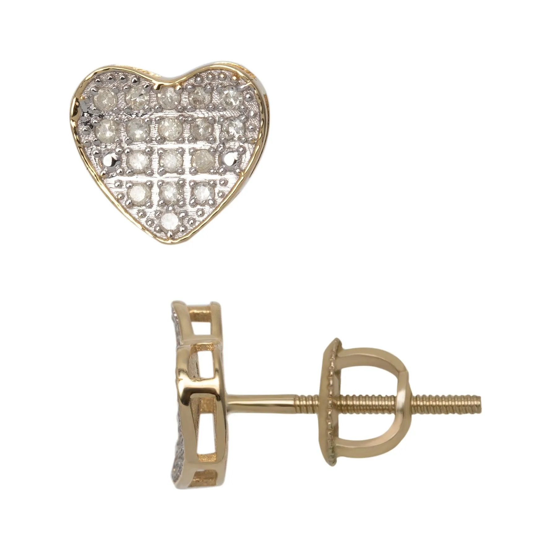 Women's Framed Micro-Pavé Heart Diamond Stud Earrings 0.19ct 10K Yellow Gold