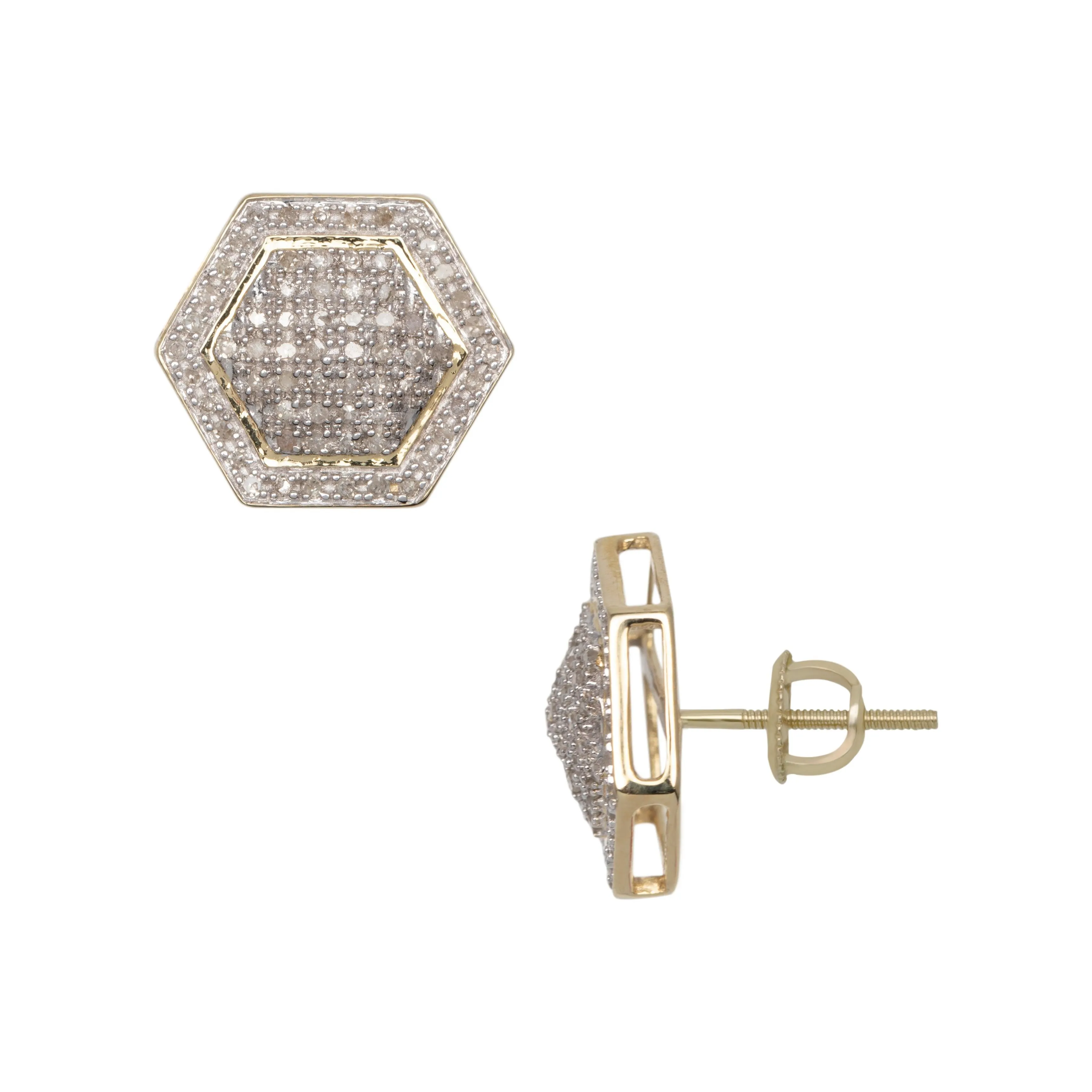 Women's Halo Micro-Pavé Hexagonal Diamond Stud Earrings 0.53ct 10K Yellow Gold