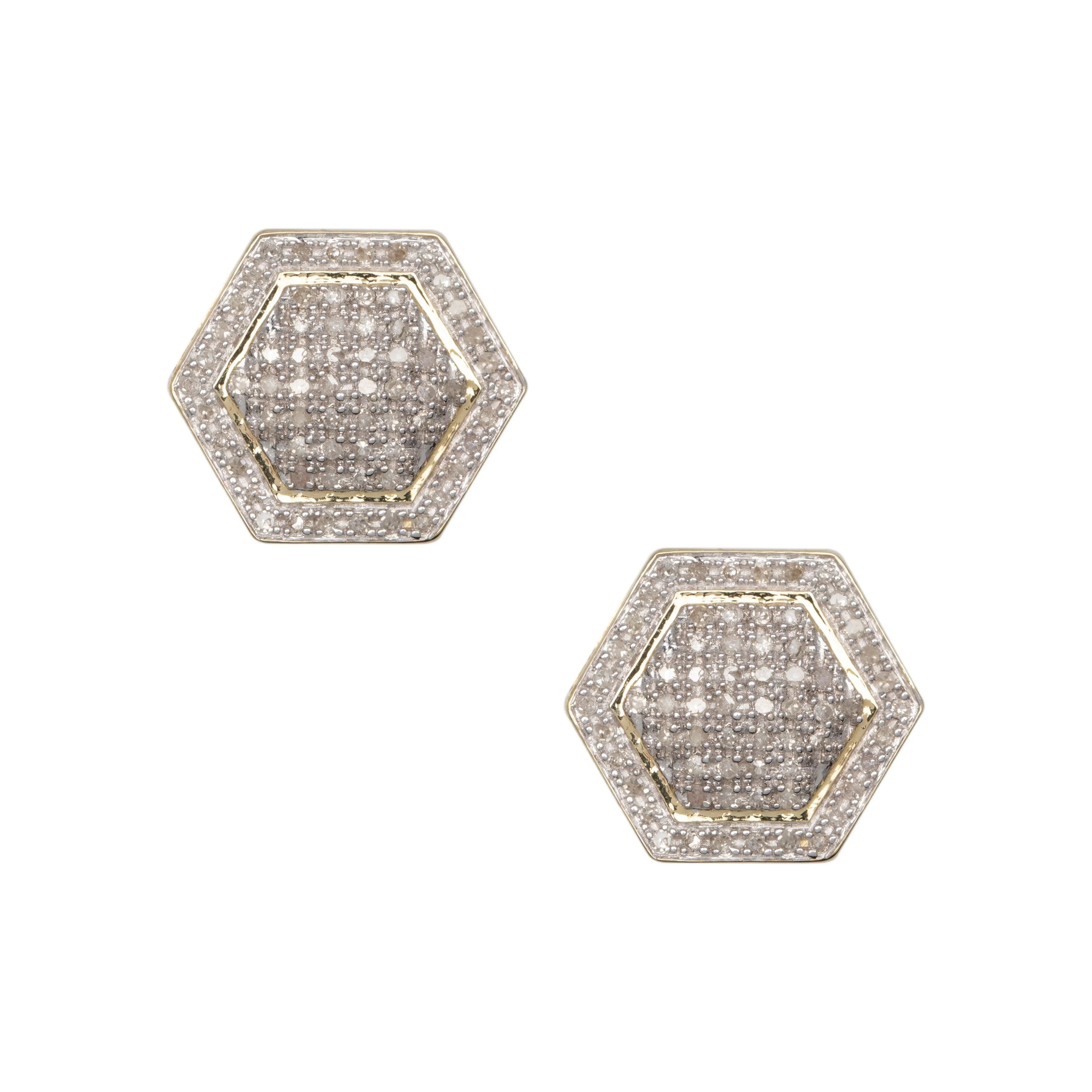 Women's Halo Micro-Pavé Hexagonal Diamond Stud Earrings 0.53ct 10K Yellow Gold