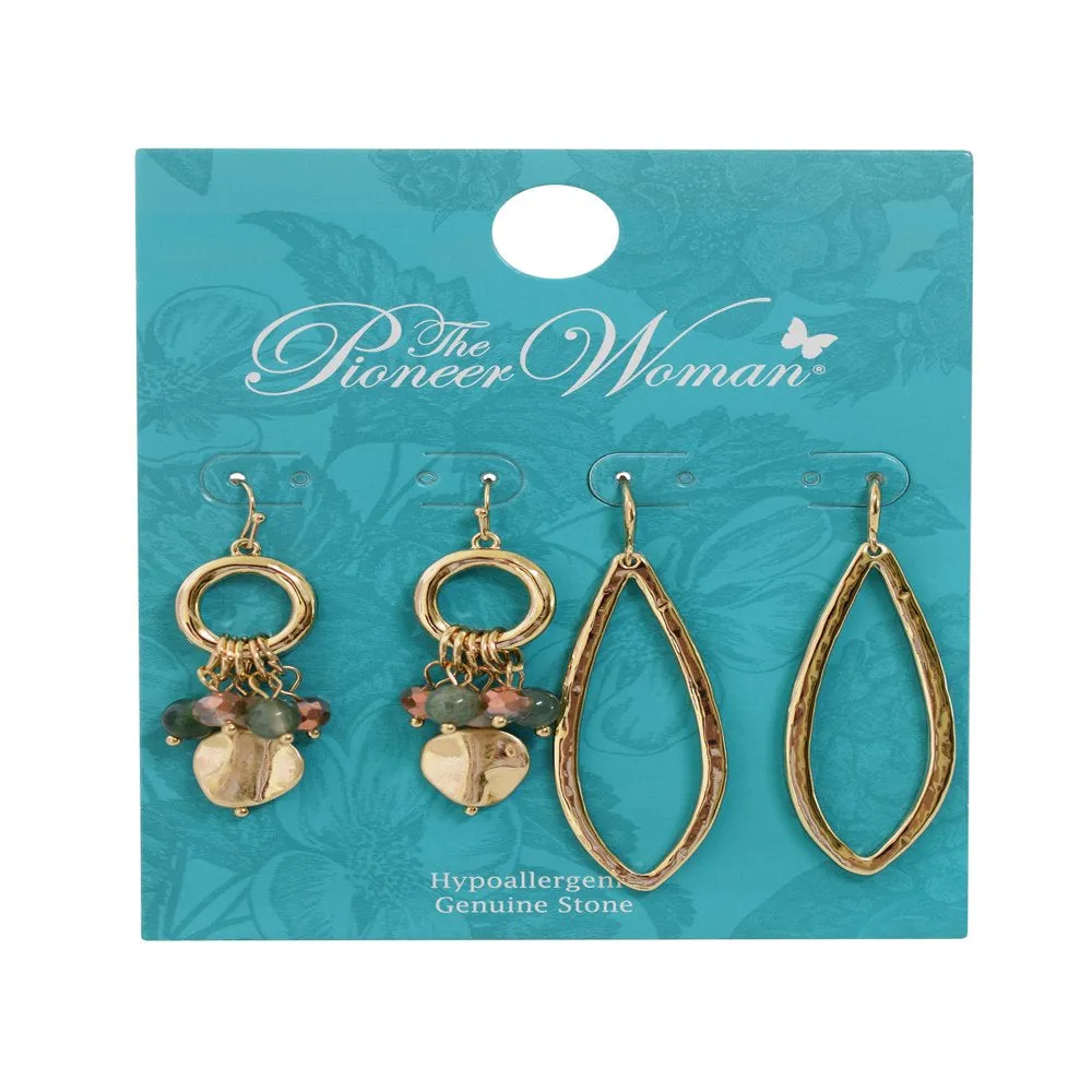 Women's Jewelry, Gold-Tone Drop Duo Earring Set with Semi-Precious and Glass Beads