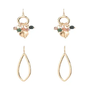 Women's Jewelry, Gold-Tone Drop Duo Earring Set with Semi-Precious and Glass Beads