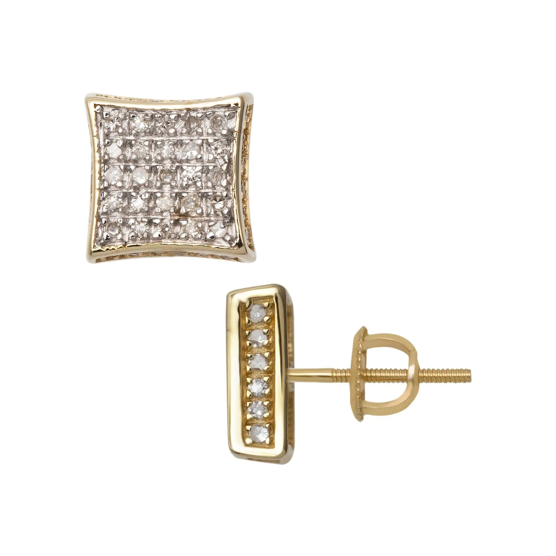 Women's Micro-Pavé Concave Square Diamond Stud Earrings 0.24ct 10K Yellow Gold