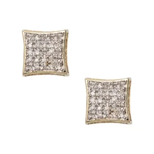 Women's Micro-Pavé Concave Square Diamond Stud Earrings 0.24ct 10K Yellow Gold