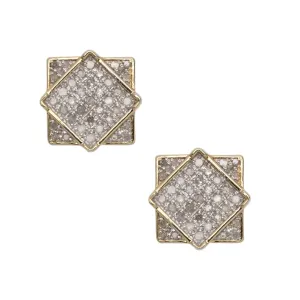 Women's Square Frame Design Micro-Pavé Diamond Stud Earrings 0.33ct 10K Yellow Gold